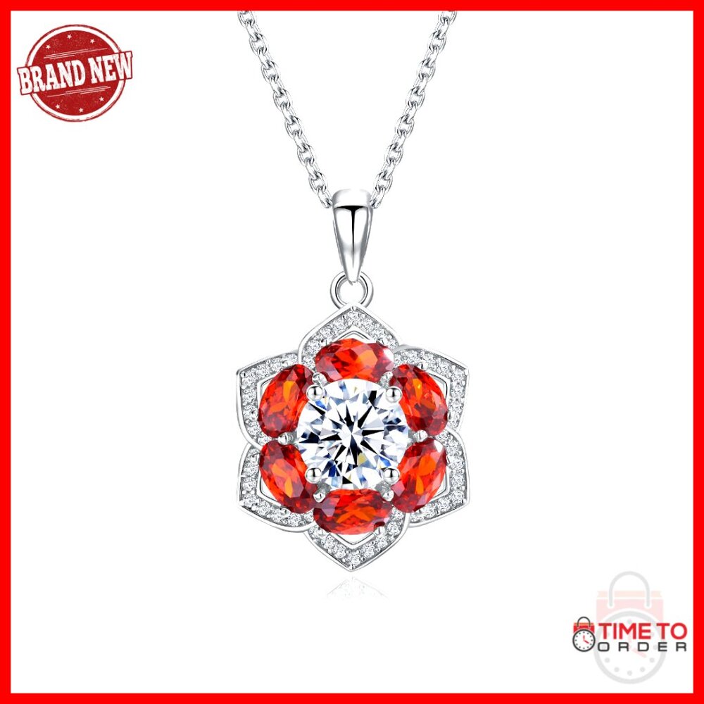 Dainty Flower Pendant Necklace Sterling Silver Cubic Zirconia Elegant Minimal